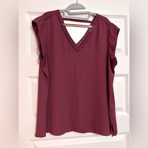 DR2 cap sleeve blouse, V neck, dark mauve
